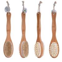 Double Side Wooden Bristle Body Bath Shower Brush With Long Handle,Natural Loofah Sponge Bath Massage Brush